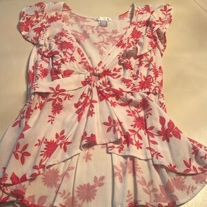 Venus red and white floral top. Size 6